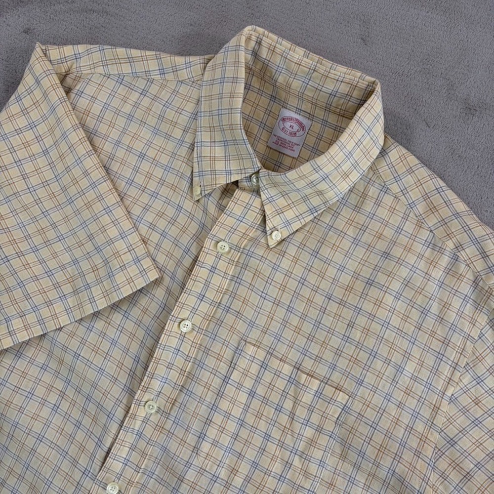 Vintage Brooks Brothers Irish Linen Pocket Shirt Men XL Multi Plaid Short Sleeve